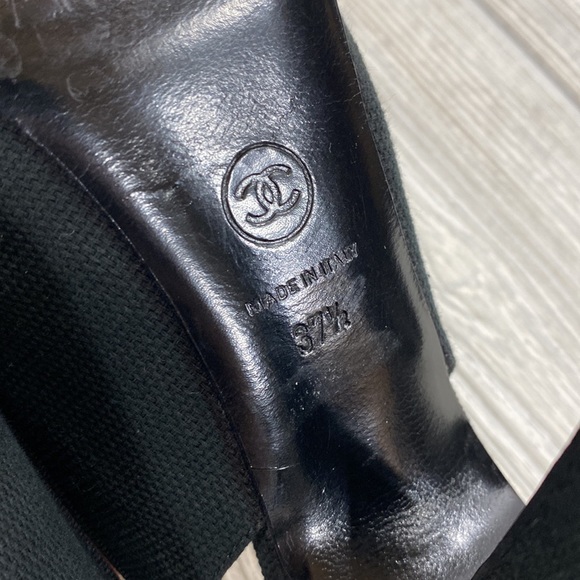 Chanel Black Canvas Peep Toe Slingback Heels - sz 37.5 - Picture 10 of 13